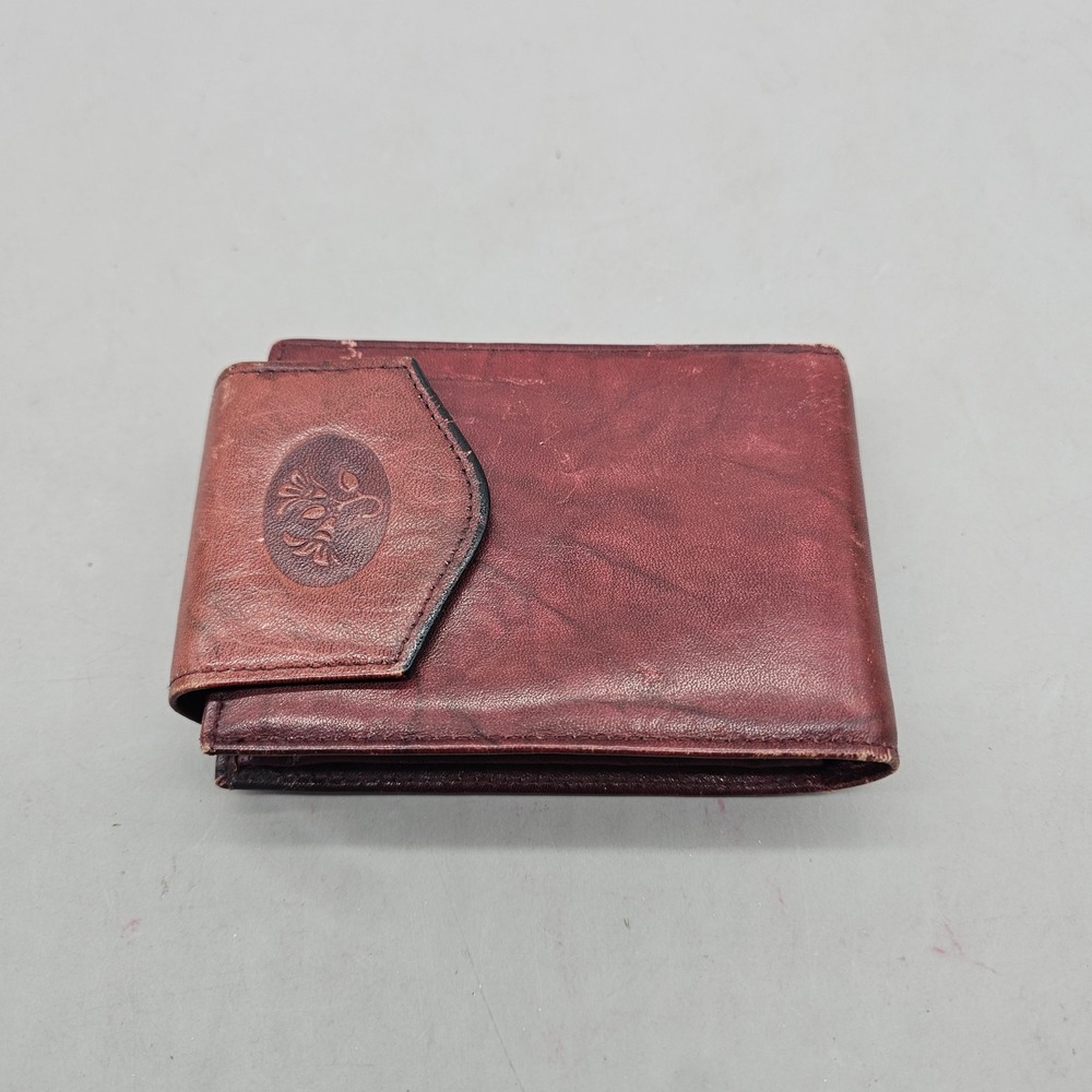 Buxton Vintage Burgundy Top Grain Cowhide Leather Bifold Wallet with Coin Pocket